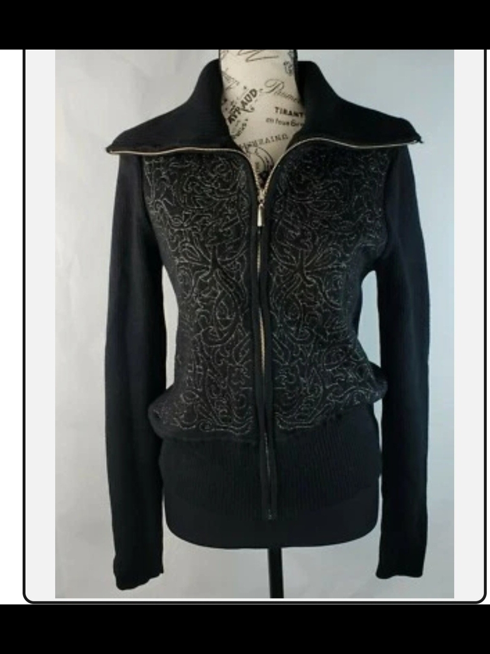 White House Black Market Black Embroidered Zip Jacket - M